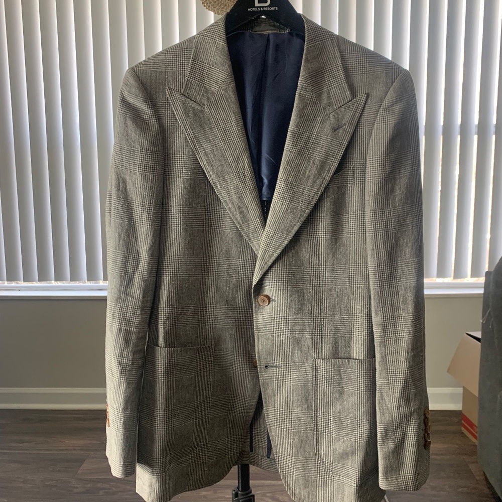 SuitSupply 36R Washington Prince of Whales Linen Blend Blazer